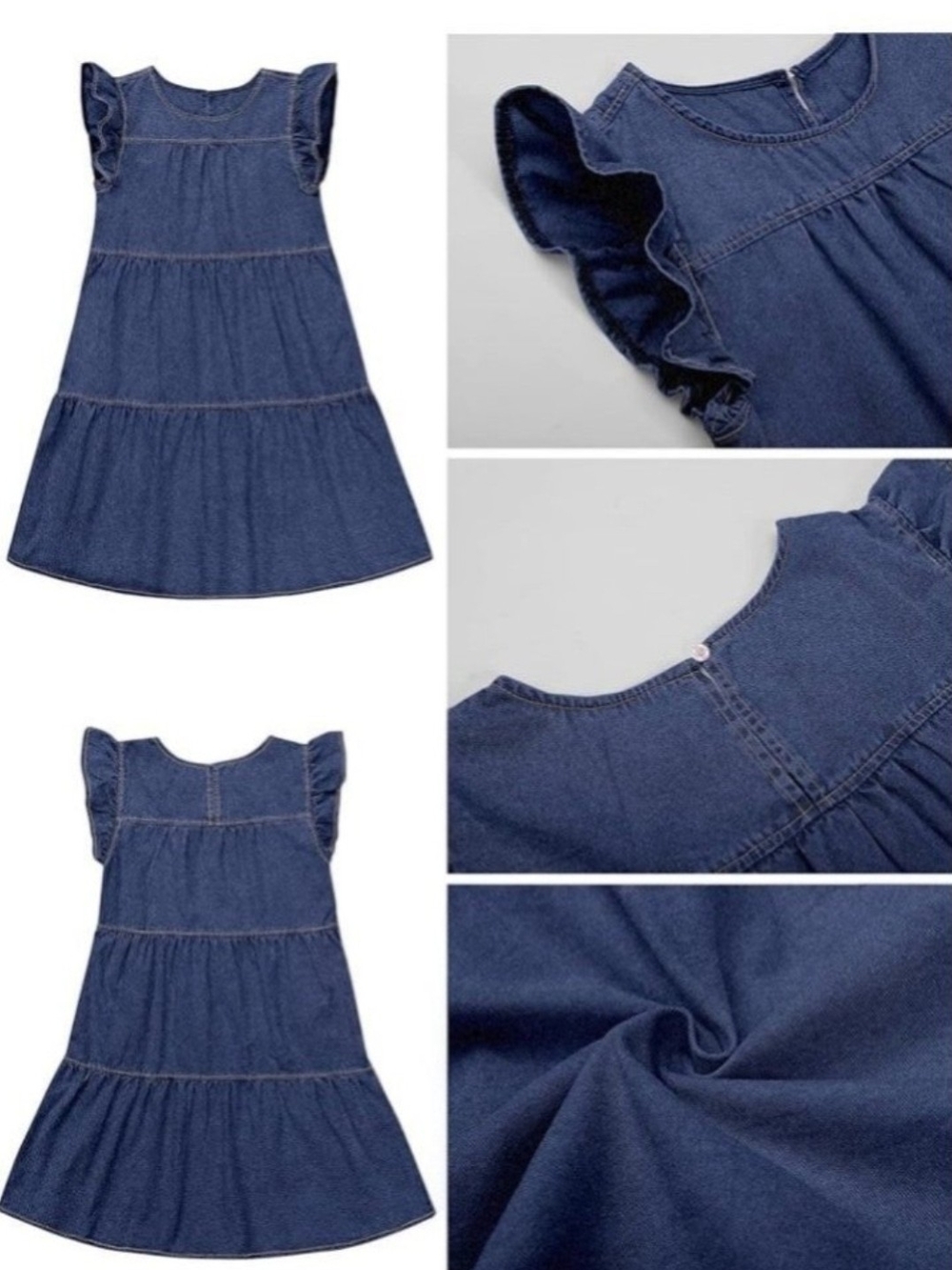 Denim Blue Ruffle Sleeve Tiered Dress - Picture 4 of 5